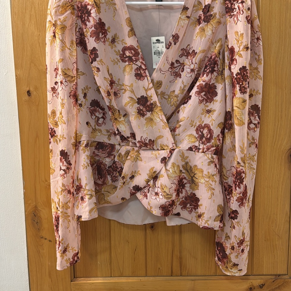 Express Floral Wrap Blouse - Pink and Brown